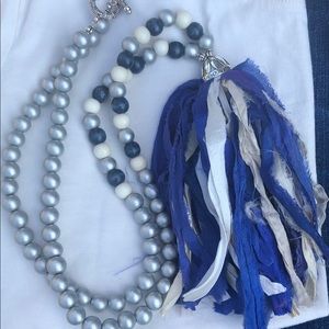 Blue and Silver Silk Tassel Necklace